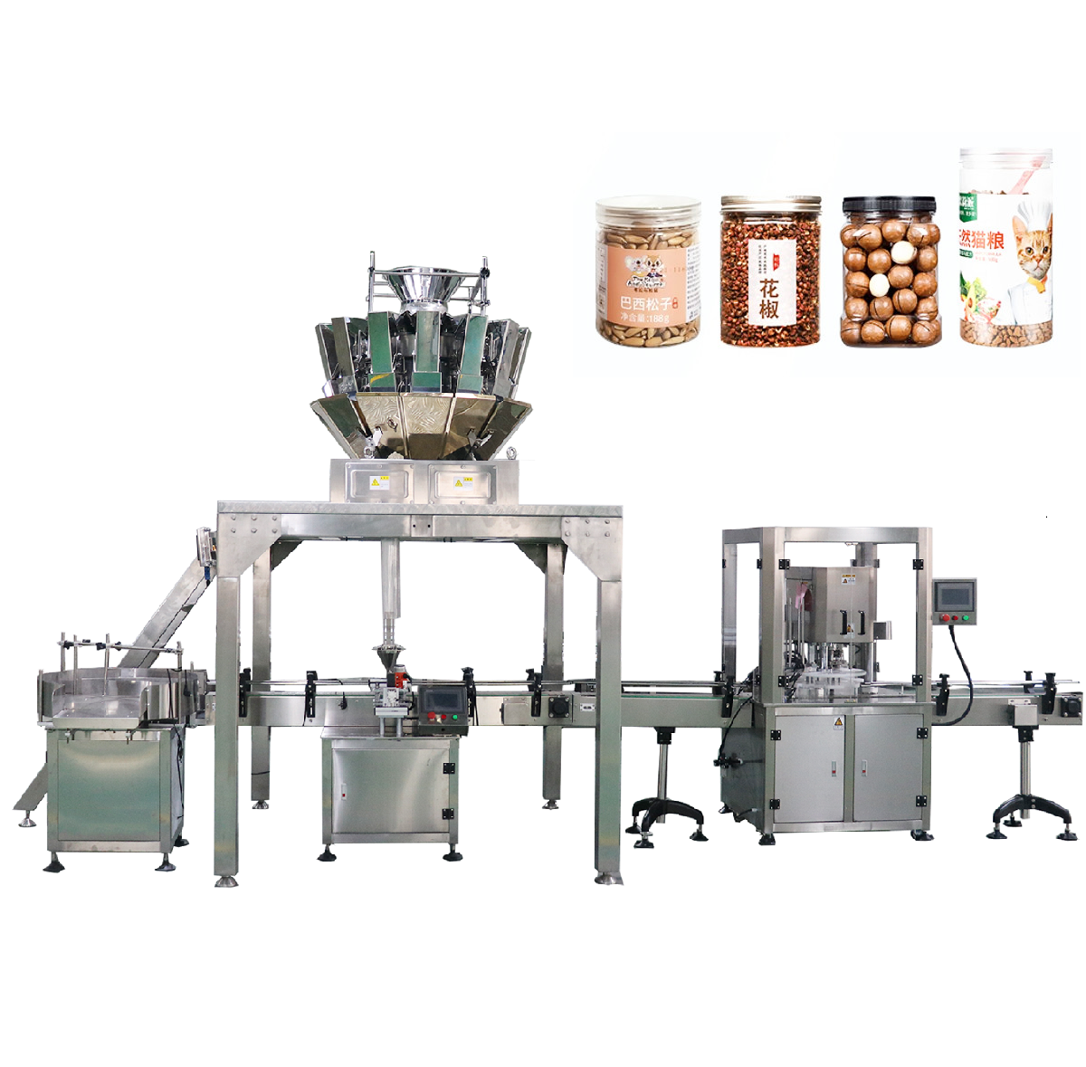  Linea di produzione di imballaggio automatico per barattoli di bottiglie personalizzabili Macchine per il riempimento di snack per popcorn